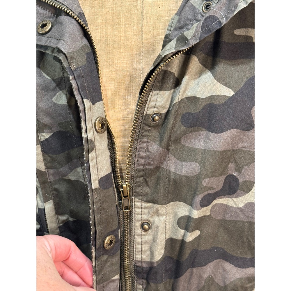 Love Tree Womens Camo Print Utility Field Jacket Green Zip Front Pockets L - Picture 2 of 14